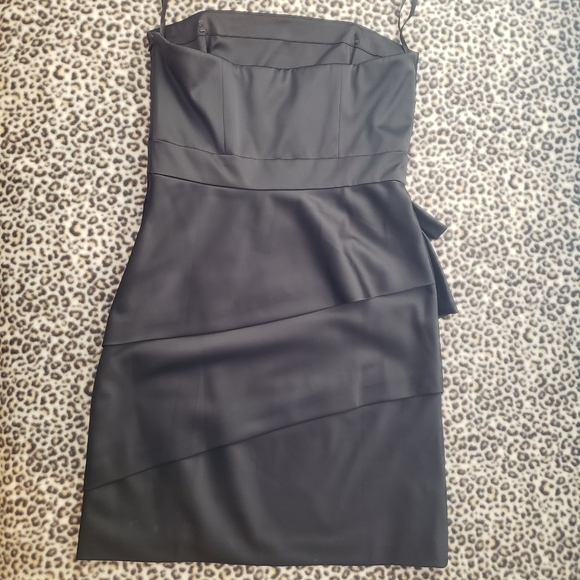 WHBM Black Satin Strapless Lined Tiered Ruffle Mini Dress, Size 8, EUC - Picture 6 of 16